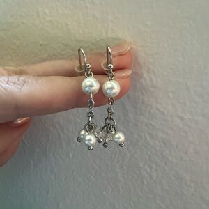 Elegant Silver Pearl Drop Earrings